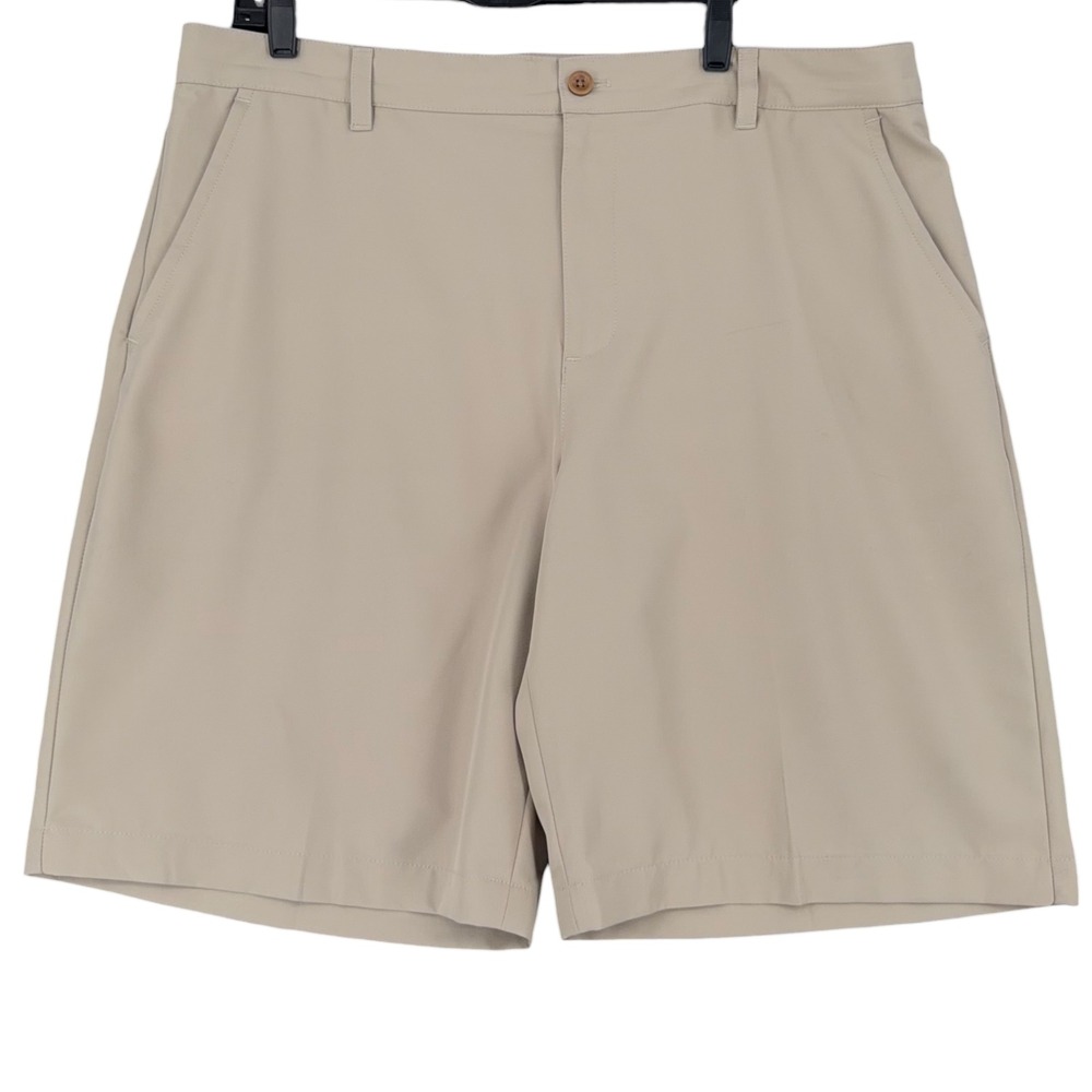 IZOD Golf‎ Mens Tan Chino Shorts Flat Front Polyester Size 38